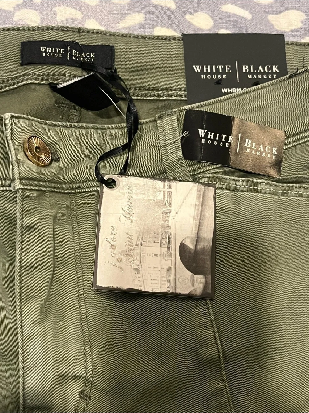 WHBM White House Black Market Pale Olive Moto Cropped Jeans, NWT -Saint Honore